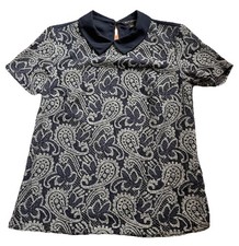 BANANA REPUBLIC NAVY Gray LACE Shirt Sleeve BLOUSE Top SIZE XS