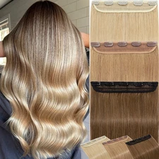 Thick One Piece Clip in Russian Human Hair Extensions Straight Long 3/4Full Head