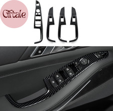 4PCS Car Window Lift Switch Panel Cover Decal Carbon Style ABS Trim Sticker Fits