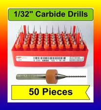 1/32" #68 .8mm Carbide Drill Bits - FIFTY PIECES - 1/8" Shanks 1/32 R/S