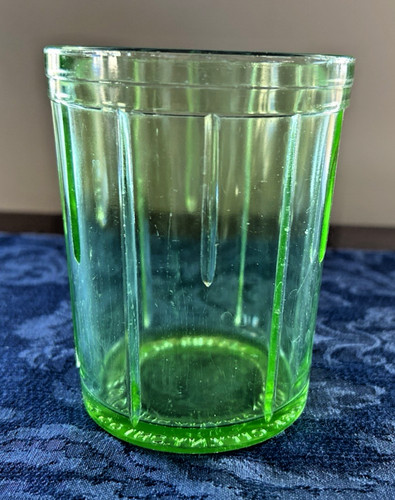 Vintage Green Uranium Glass Beater Grinder Jar Lorraine Metal Mfg NYC 4.5"x3.5"