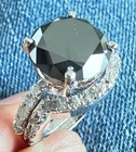 5 Ct Black Real Moissanite & White Natural Raw Diamond Bridal Ring Silver Size 7