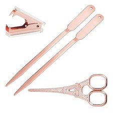 Rose Gold Desk Accessories Set - Scissors, Staple Remover and 2 Letter Opener...