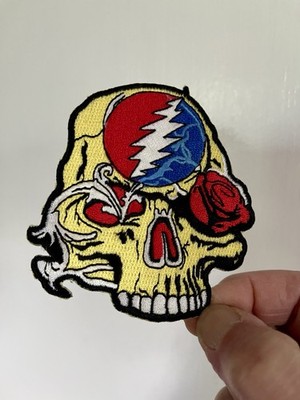 Grateful Dead Iron On Patch Steal Your Face Embroidered Yellow Skull Red Rose