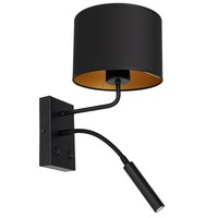 Wandleuchte Schwarz Gold Stoff B:18 Cm E27 G9 Arm Blendarm Wandlampe Wohnzimmer