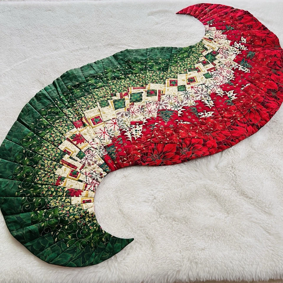 🎄 Corredor de Mesa Hecho a Mano Acolchado Navidad/Otoño Reversible 40” x 20” Curvo Foto 2 de 4