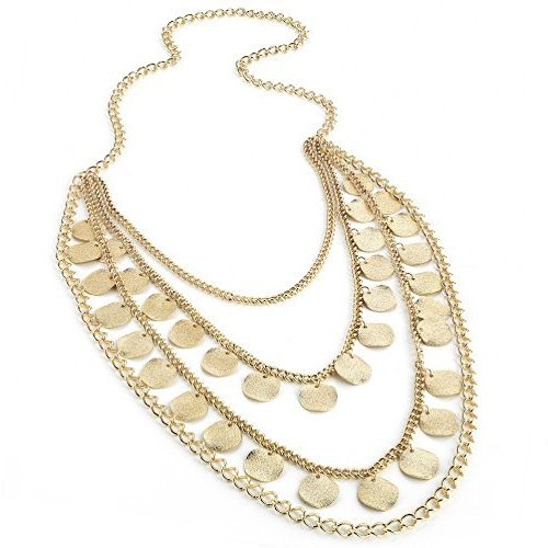 Belly Dance Gold Pl Multi-Strand Chains W Diamond Cut Coin Charms Gypsy Necklace - Picture 1 of 1