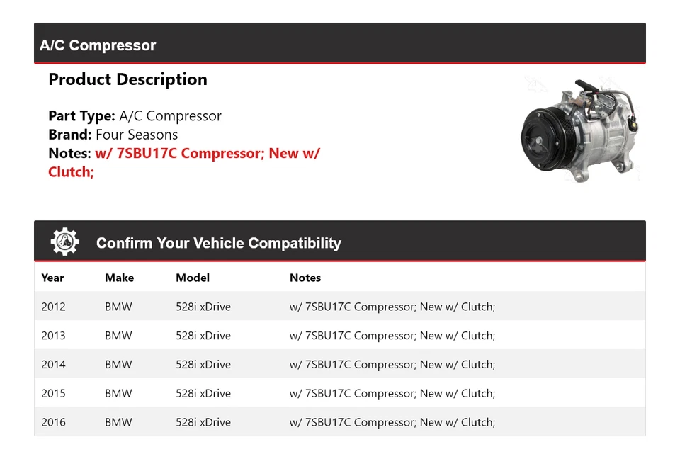 Compresor de aire acondicionado para BMW 528i xDrive 2012-2016 4 estaciones 2013 2014 2015 Foto 2 de 4