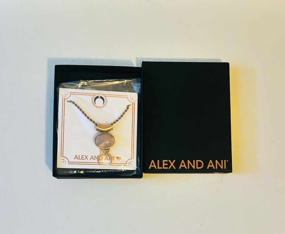 ALEX AND ANI Rose Quartz Gemstone Crescent Moon Adjustable Necklace