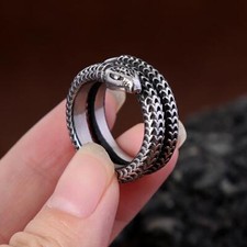 Stainless Steel Viking Snake Men's Ring Punk Biker Nordic Amulet Jewelry