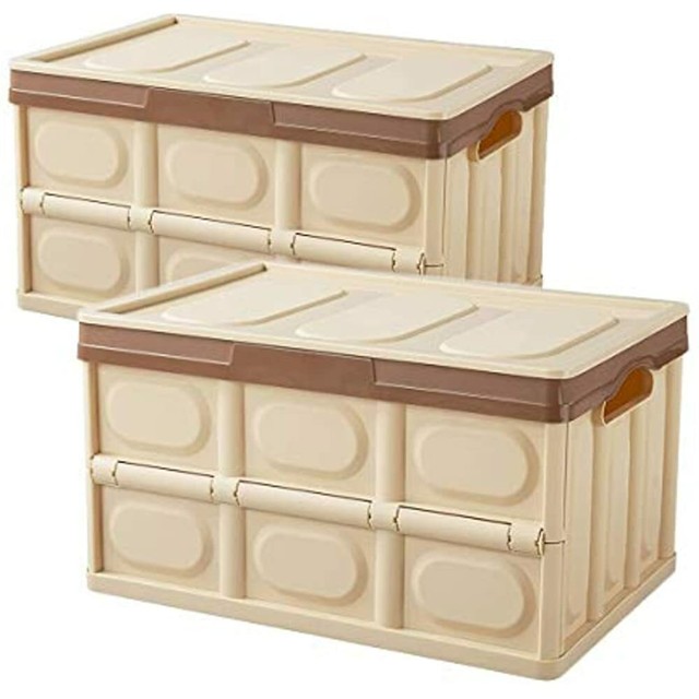 Collapsible Storage Bins With Lids, Plastic Boxes, Stackable Folding Crates For eBay