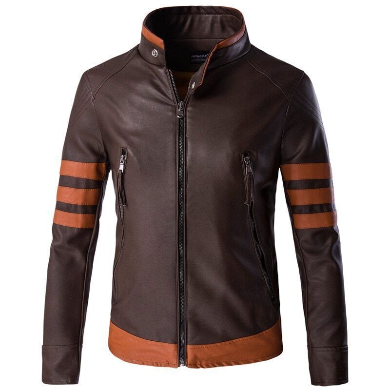 Men Slim Fit PU Leather Bomber Jacket Casual Zipper Coat