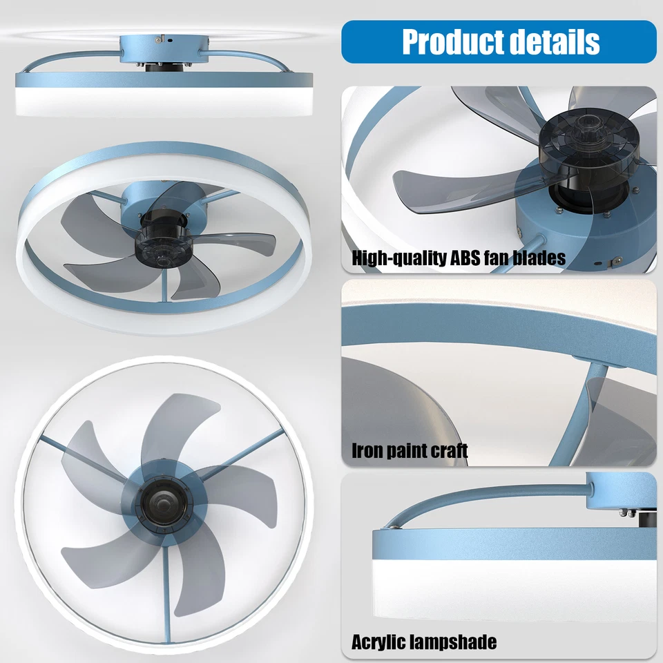 20 Inch Modern Blue Fan Lights LED Ceiling Light kit With Remote / APP Control - Image 2 of 4