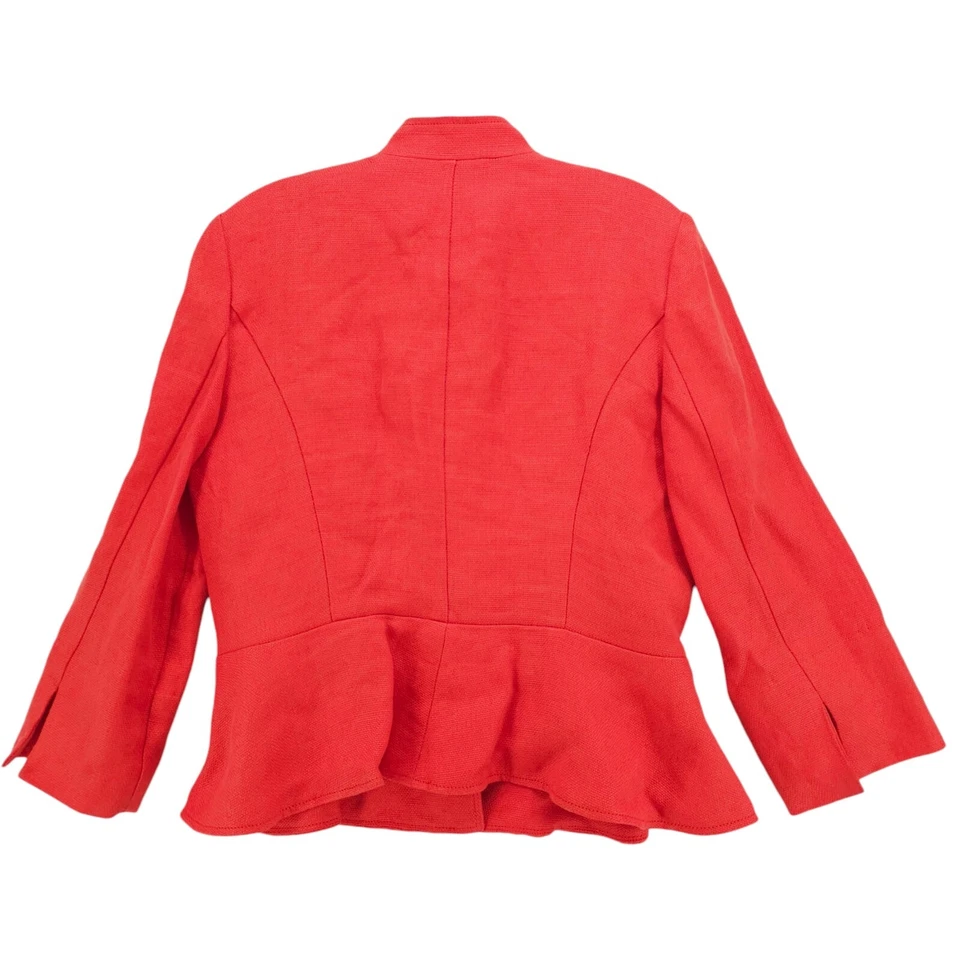 Jaqueta LRL RALPH LAUREN Coral Laranja Vermelha 100% Linho Estilo Militar Peplum Tamanho 8 - Imagem 3 de 4