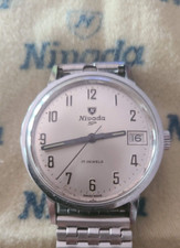Reloj NIVADA SP con fecha vintage nuevo nunca usado años 70, ¡hermosa correa de acero inoxidable!!