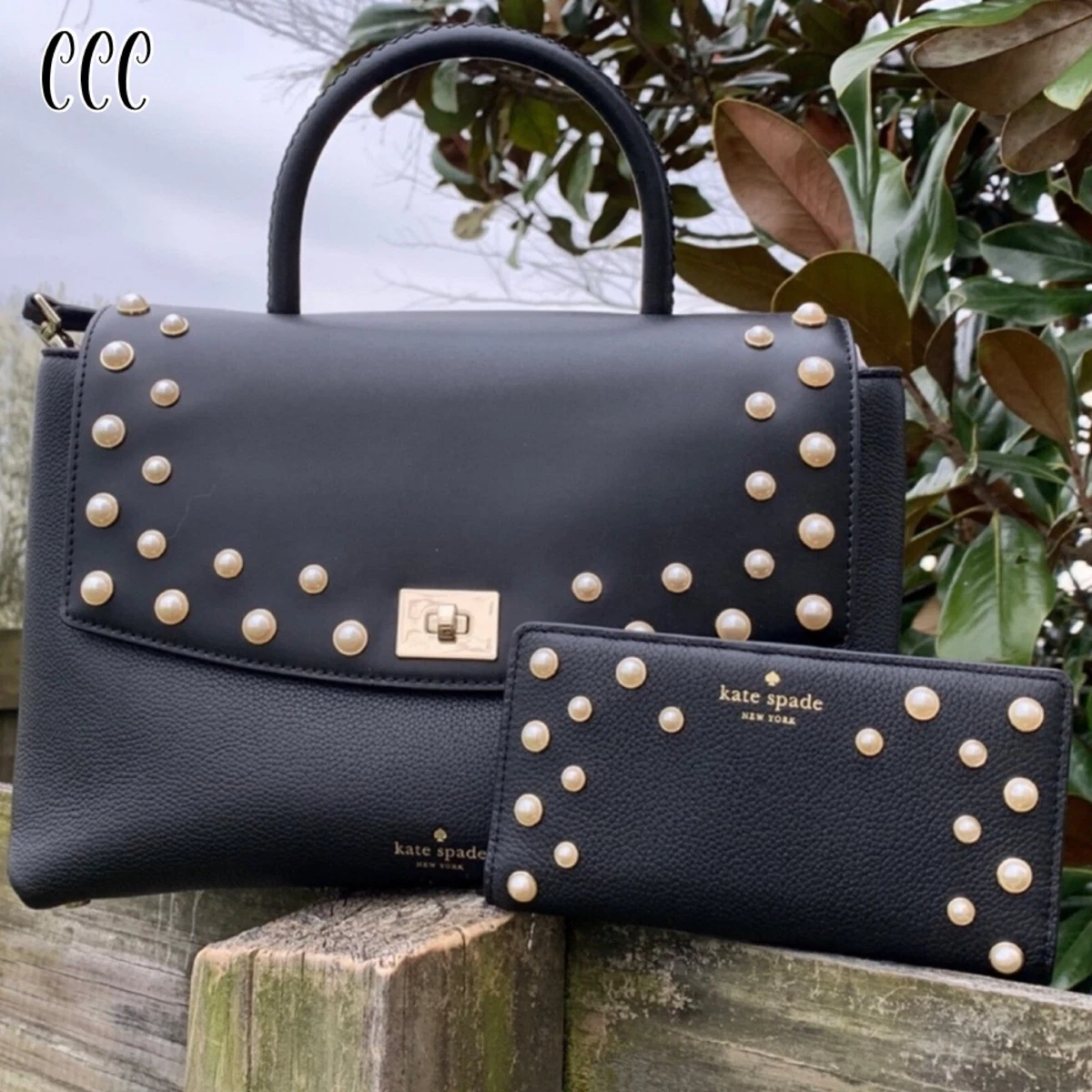 Kate spade black pearl purse sale