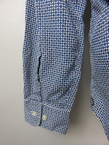 Mens Hugo Boss Button Front Dress Shirt XXL Blue White Geometric Slim Ronni 53F - Picture 11 of 12