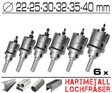 6 x Hartmetall Flachschnitt Loch Fräser Metall Stahl Edelstahl Ø 22mm - 40mm