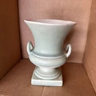 7” Red Wing Pottery green urn style greek trophy vase, green and blues