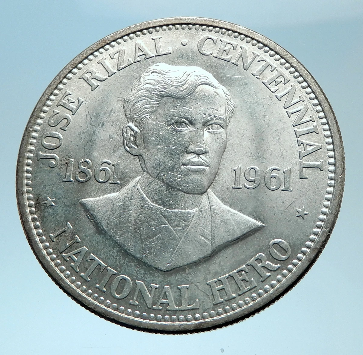 1961年フィリピン ホセ・リサール1ペソ記念銀貨 PCGS認証 トーン