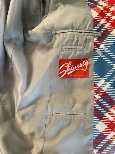 Shinesty Men Plaid Funky Red White Blue Dual Vent Sports Coat Jacket Sz 38R - Picture 5 of 6