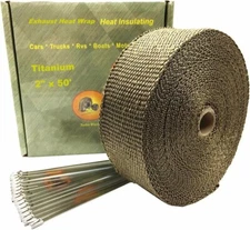 2"x50'Titanium Exhaust Heat Wrap Roll for Motorcycle Fiberglass Heat Shield Tape