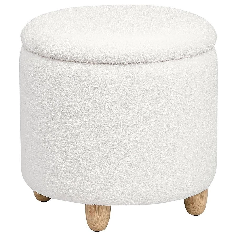 Valia Faux Sheepskin Upholstered Round Storage Ottoman Ivory - Image 2 of 4