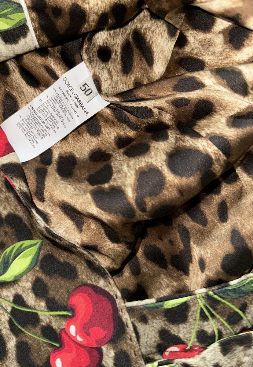 DOLCE GABBANA Turlington Leopard & Cherry Print Cady Jacket DOLCE GABBANA Turlington Leopard & Cherry Print Cady Jacket