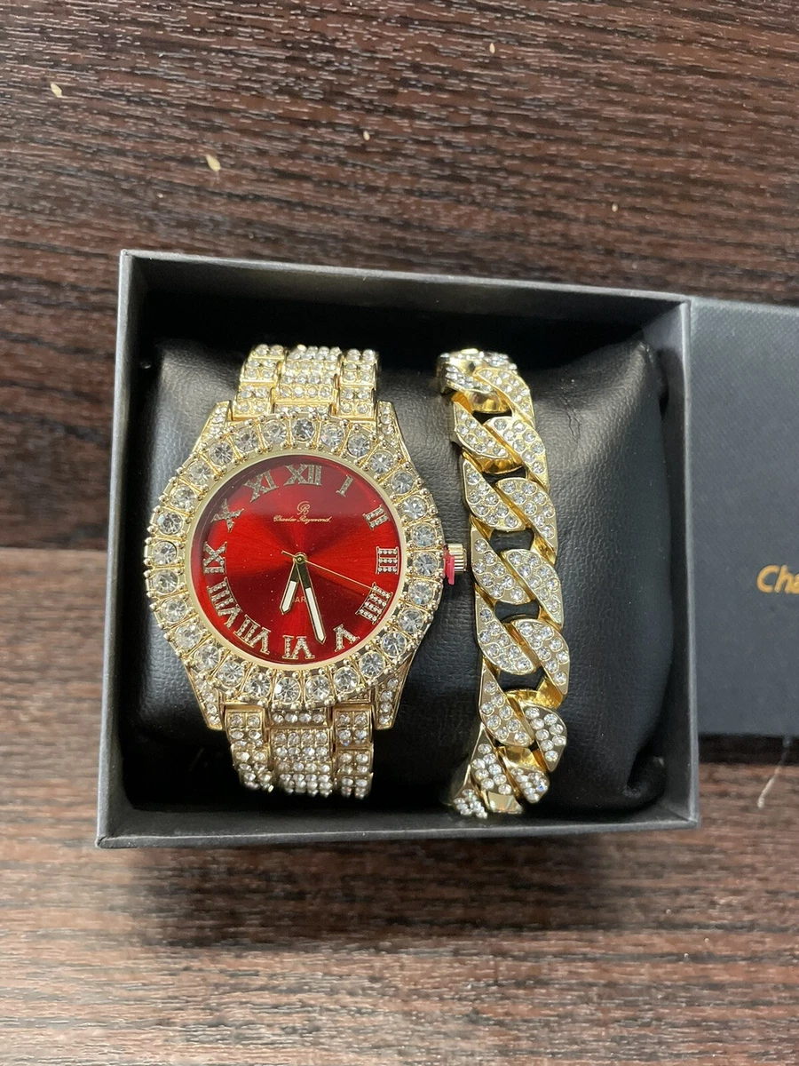 Charles Raymond Mens Silver Big Rocks Roman Numerals Iced Out w