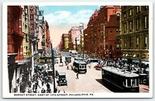 Philadelphia PA Market Street Shoppers Old Street Cars WB Postcard