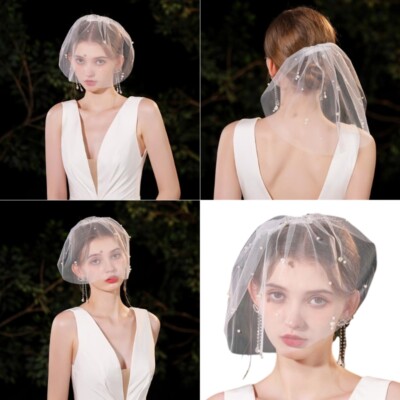 Studded Veil Face Cover Mantilla Wedding Hair Accessories White Face Covering