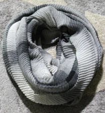 Van Heusen Lightweight Infinity Loop Accent Scarf Black White Plaid Sheer 60x35"