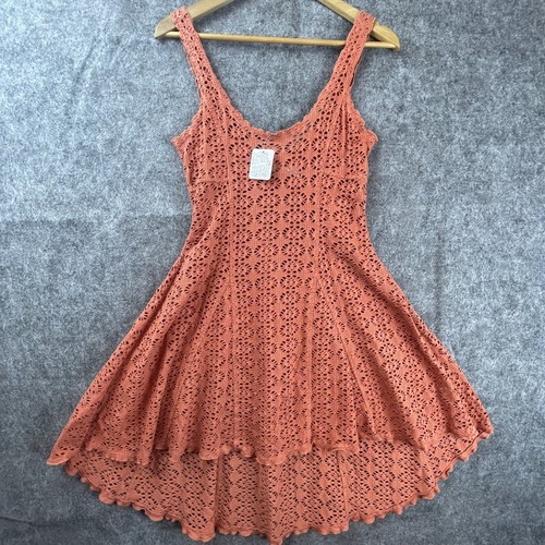 Free People Beach Dress Small Bronze Cover Up Crochet Open Knit Twirl Hi Low