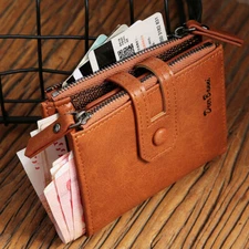 Mens Wallet RFID Blocking Leather Credit Card ID Holder Zipper Purse Waterproof