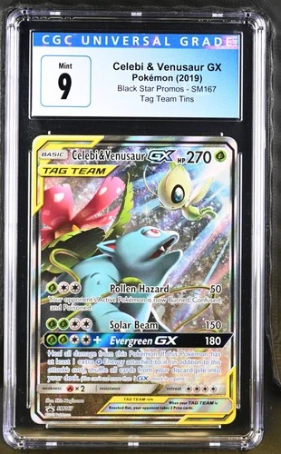 Pokemon Celebi & Venusaur GX Tag Team Tin Full Art Promo SM167 CGC 9 Mint