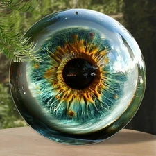Vintage Realistic Blue Eye Pattern Round Aluminum Wall Art