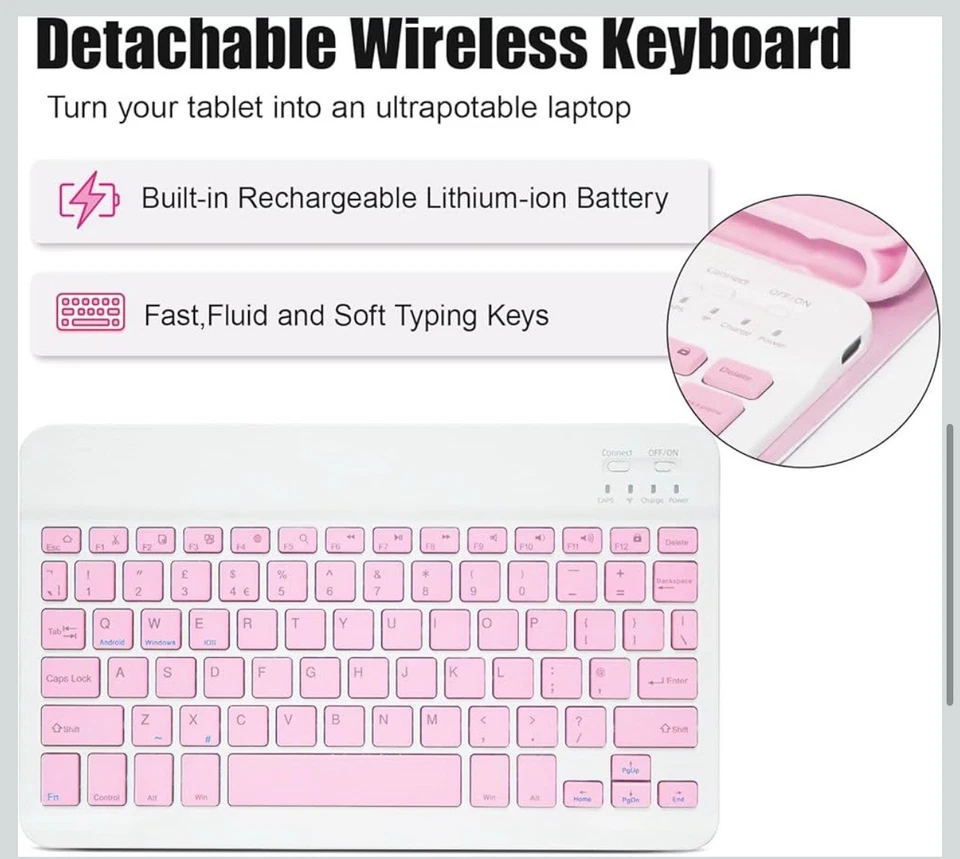 Bluetooth Keyboard Case Cover Stand Detachable Magnetic For iPad A16 10.9/11” In - Image 4 of 4