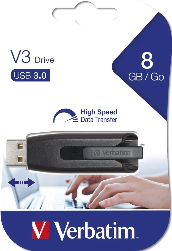 Verbatim 49171 8GB V3 Store n Go USB 3.0 Flash Drive Grey Grey 8GB - Image 2 of 4