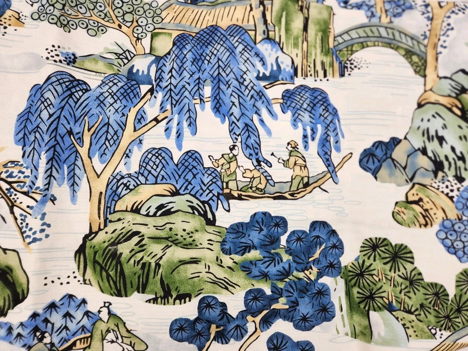 Tela estampada de lino escénica asiática con estampado grande Thibaut impresa en Inglaterra 2 yardas Foto 2 de 4