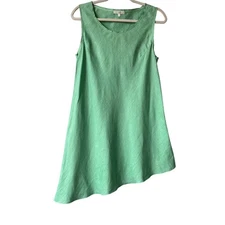 Kleen Women's Sleeveless Linen Dress Asymmetrical Hem Green Size S