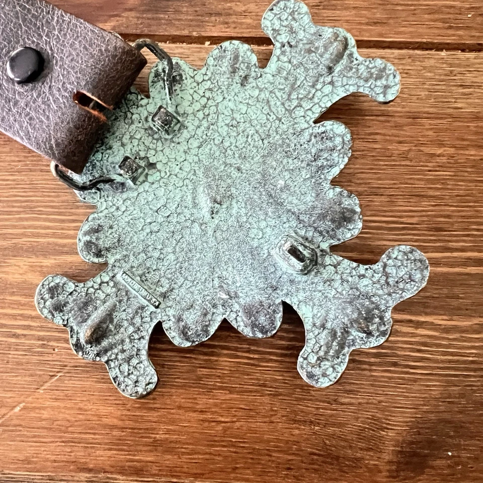 Cinturón Mujer Cuero Marrón Estrás Cruz T Hebilla Talla 36 Hecho en EE. UU. Foto 3 de 4