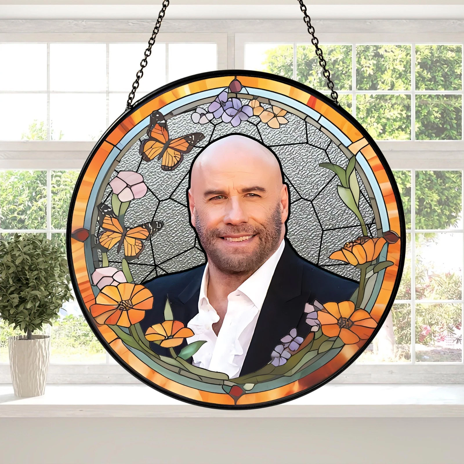 John Travolta Stained Glass Suncatcher-Home Window Hanging Ornament
