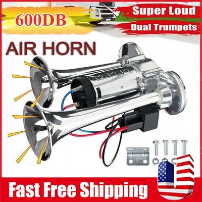 Super Loud Train Electric Air Horn 600DB Dual Trumpets Car Trucks Boats Speaker