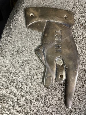 Vintage Solid Brass Pub Bar Hand Toilet Sign  4 in X 8 In With Screws 1.1 Pounds