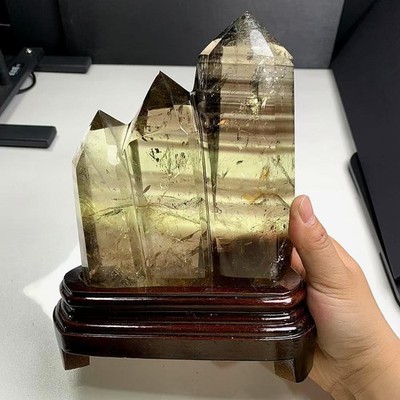 4.19LB Natural citrine quartz obelisk Mineral Specimen Reiki energy gift+Base