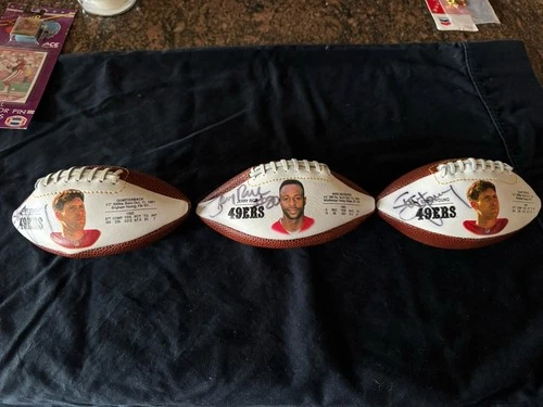 San Francisco 49ers Steve Young + Jerry Rice signed mini white panel photo balls