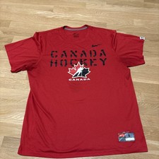 Nike X Canada Hockey T Shirt Uomo Grande Rosso Dri Fit Hockey Tee Logo