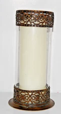 Vintage Large Candle Hurricane Glass w/ Brass Base and Top 3" Dia x 9" Tall