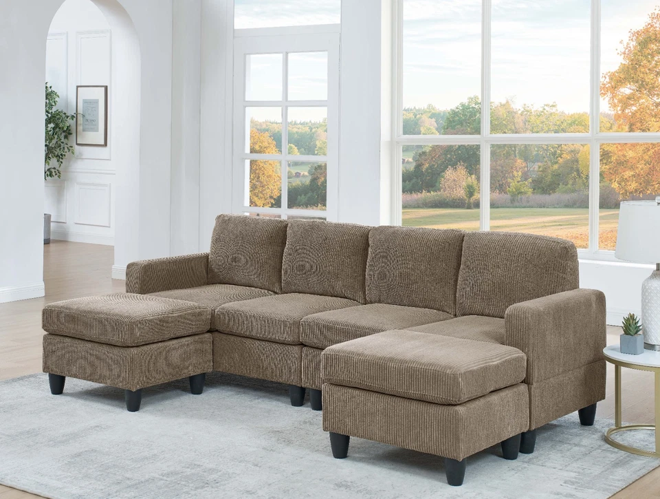 CINKEHOME Convertible U Shape 4 Seater Sectional Sofa Set Couch Chaise Lounge w/ Ottoman