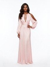 Ieena Mac Duggal Blush Pink Long Sleeve Deep V-Neck Maxi Dress. Open sleeve. S2